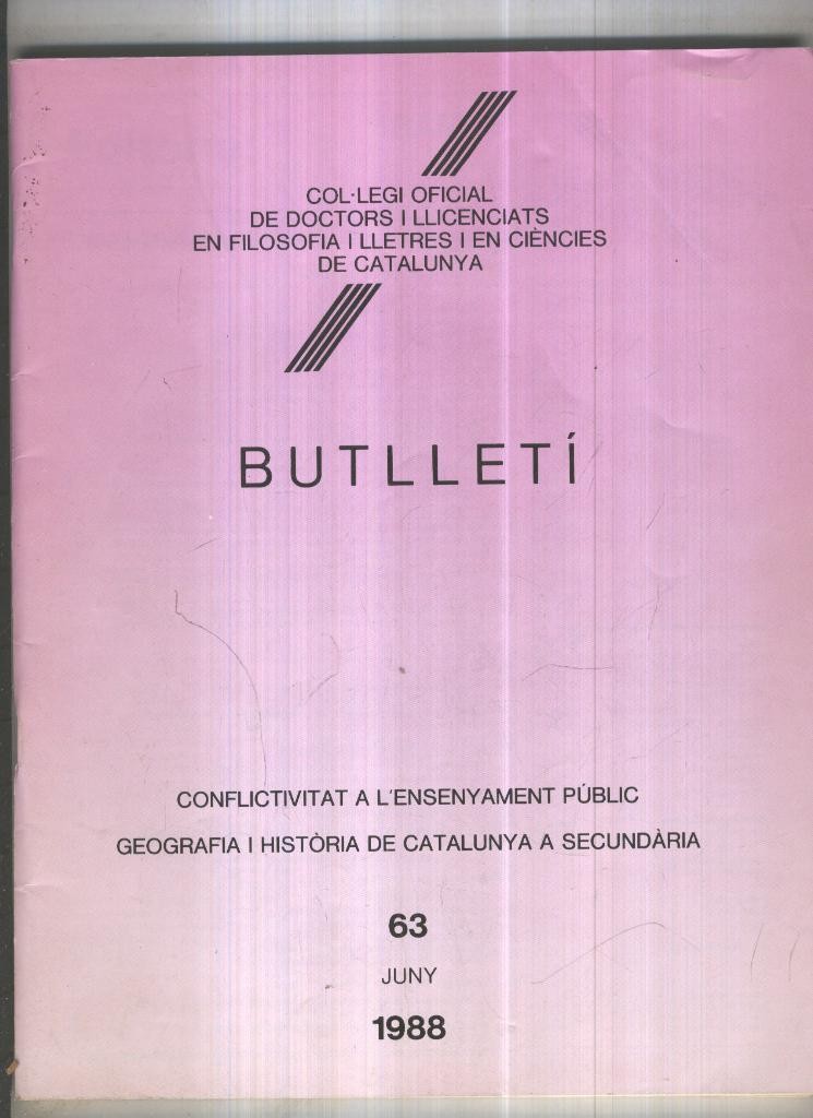 Butlleti numero 63, Col. Ofic. Doctors i Llicenciats Filosofia i Lletres Catalunya