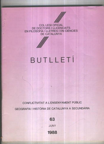 Butlleti numero 63, Col. Ofic. Doctors i Llicenciats Filosofia i Lletres Catalunya