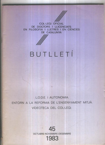 Butlleti numero 45, Col. Ofic. Doctors i Llicenciats Filosofia i Lletres Catalunya