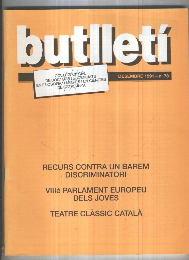 Butlleti numero 78, Col. Ofic. Doctors i Llicenciats Filosofia i Lletres Catalunya