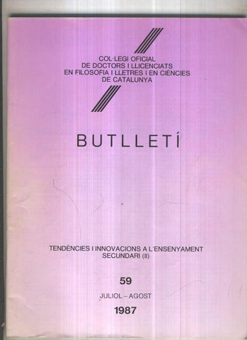 Butlleti numero 59, Col. Ofic. Doctors i Llicenciats Filosofia i Lletres Catalunya