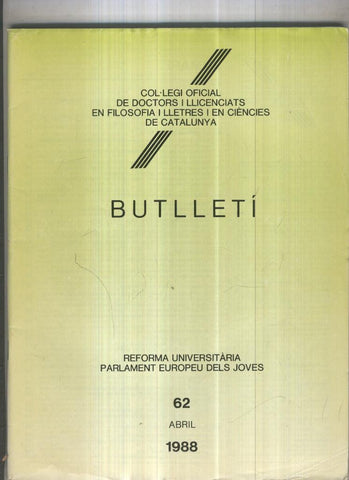 Butlleti numero 62, Col. Ofic. Doctors i Llicenciats Filosofia i Lletres Catalunya