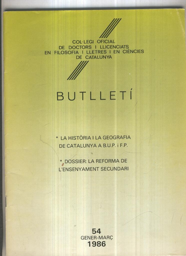 Butlleti numero 54, Col. Ofic. Doctors i Llicenciats Filosofia i Lletres Catalunya