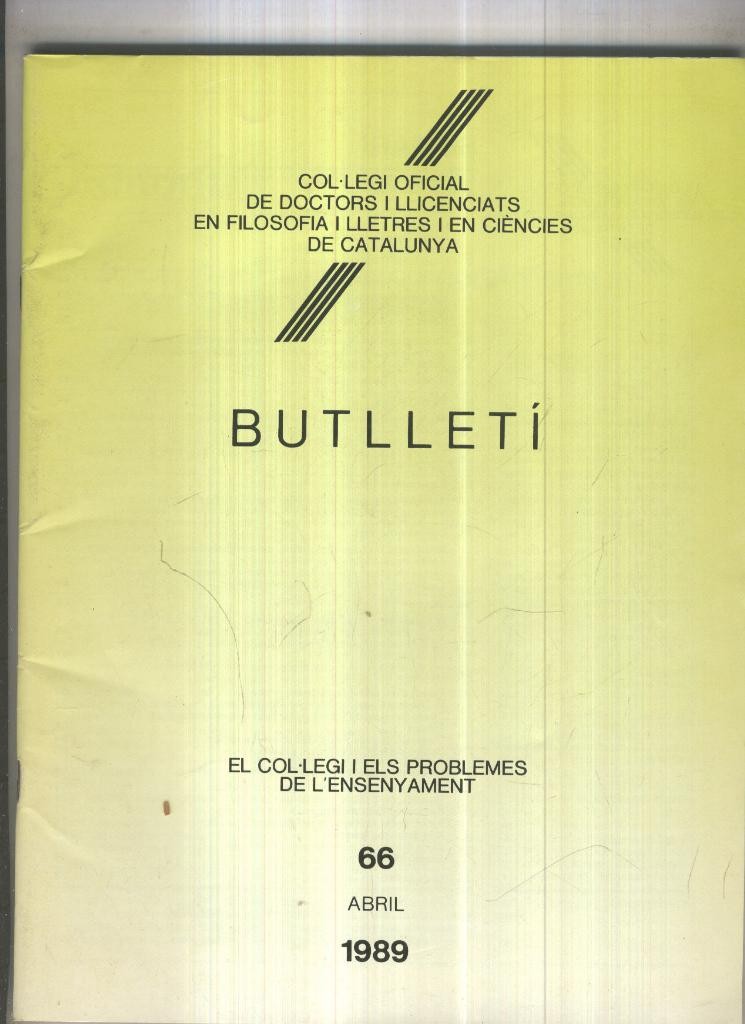 Butlleti numero 66, Col. Ofic. Doctors i Llicenciats Filosofia i Lletres Catalunya
