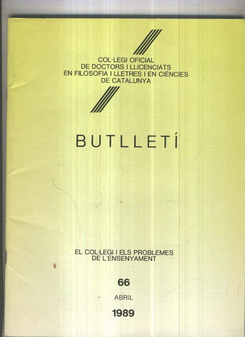 Butlleti numero 66, Col. Ofic. Doctors i Llicenciats Filosofia i Lletres Catalunya