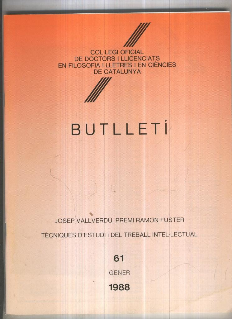 Butlleti numero 61, Col. Ofic. Doctors i Llicenciats Filosofia i Lletres Catalunya