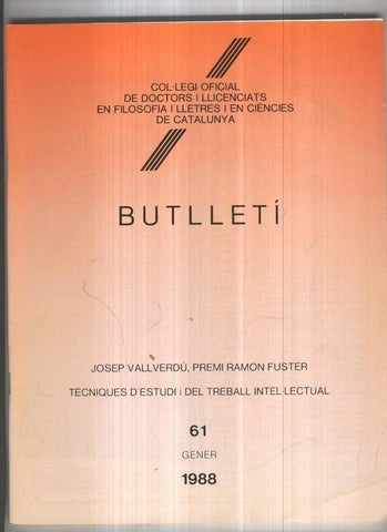 Butlleti numero 61, Col. Ofic. Doctors i Llicenciats Filosofia i Lletres Catalunya