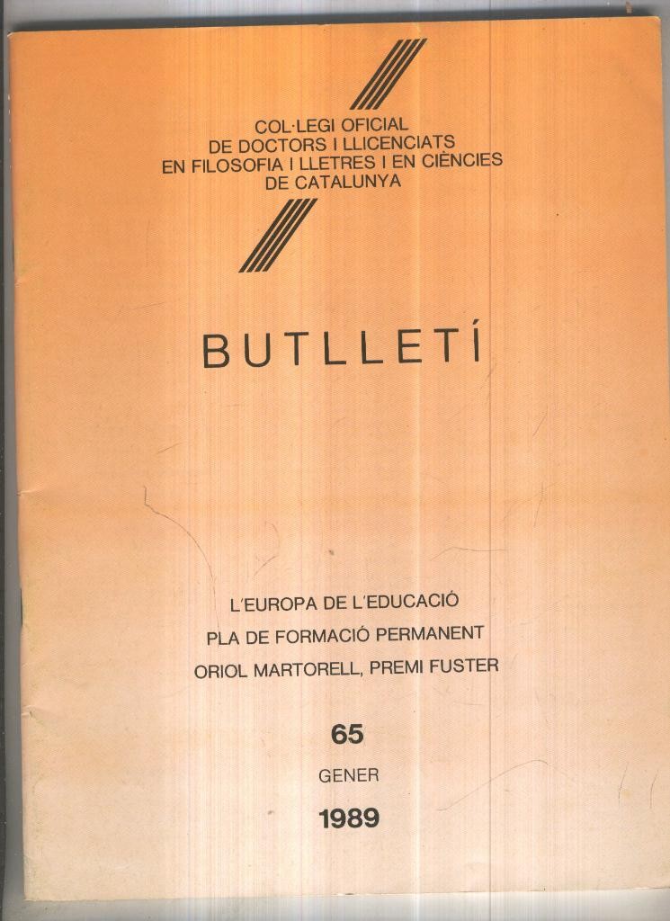 Butlleti numero 65, Col. Ofic. Doctors i Llicenciats Filosofia i Lletres Catalunya