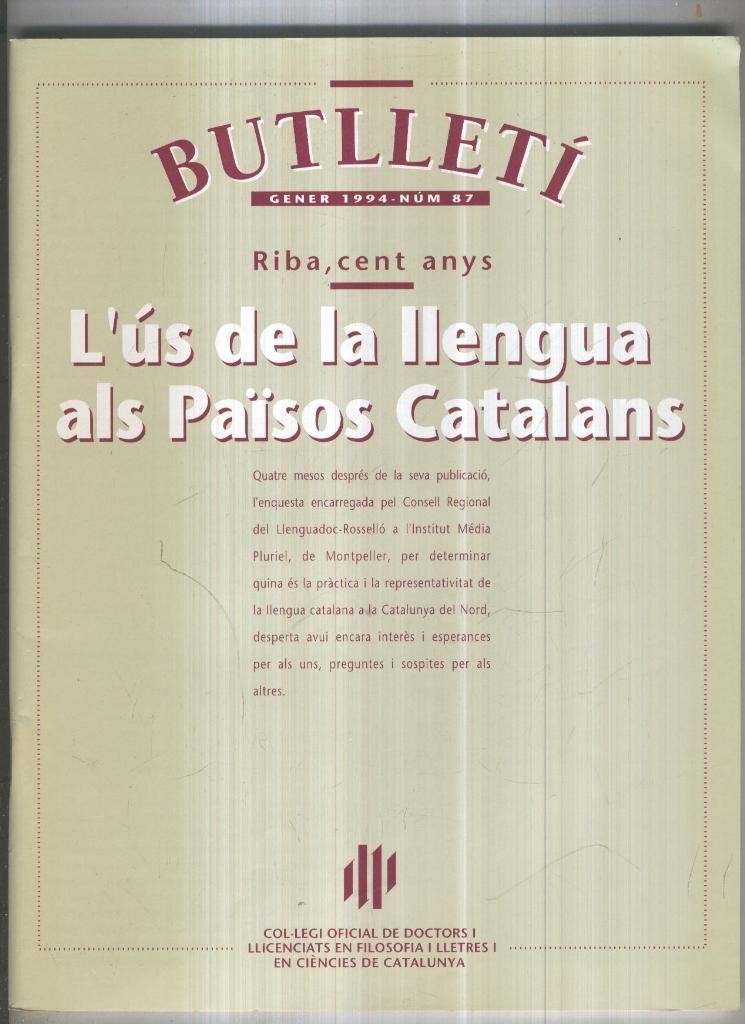 Butlleti numero 87, Col. Ofic. Doctors i Llicenciats Filosofia i Lletres Catalunya
