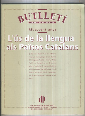 Butlleti numero 87, Col. Ofic. Doctors i Llicenciats Filosofia i Lletres Catalunya
