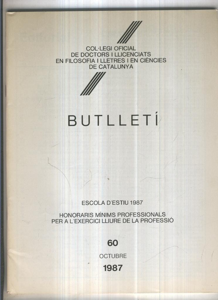 Butlleti numero 60, Col. Ofic. Doctors i Llicenciats Filosofia i Lletres Catalunya