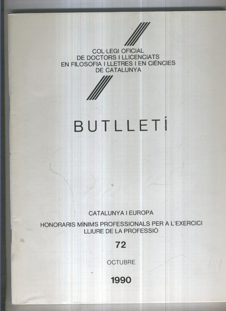 Butlleti numero 72, Col. Ofic. Doctors i Llicenciats Filosofia i Lletres Catalunya