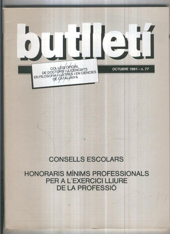 Butlleti numero 77, Col. Ofic. Doctors i Llicenciats Filosofia i Lletres Catalunya