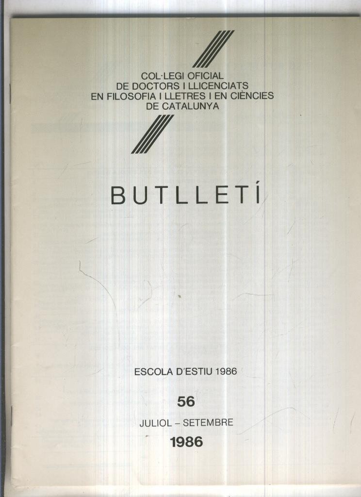 Butlleti numero 56, Col. Ofic. Doctors i Llicenciats Filosofia i Lletres Catalunya