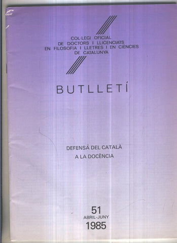 Butlleti numero 51, Col. Ofic. Doctors i Llicenciats Filosofia i Lletres Catalunya