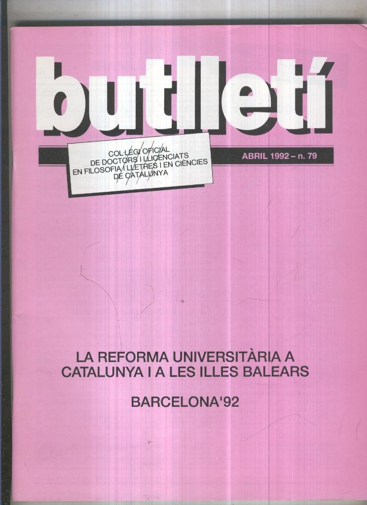 Butlleti numero 79, Col. Ofic. Doctors i Llicenciats Filosofia i Lletres Catalunya