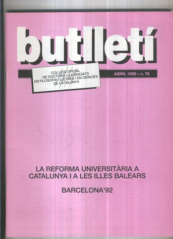 Butlleti numero 79, Col. Ofic. Doctors i Llicenciats Filosofia i Lletres Catalunya
