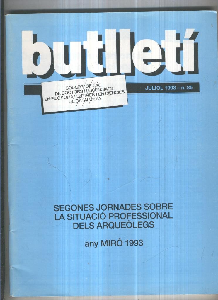 Butlleti numero 85, Col. Ofic. Doctors i Llicenciats Filosofia i Lletres Catalunya
