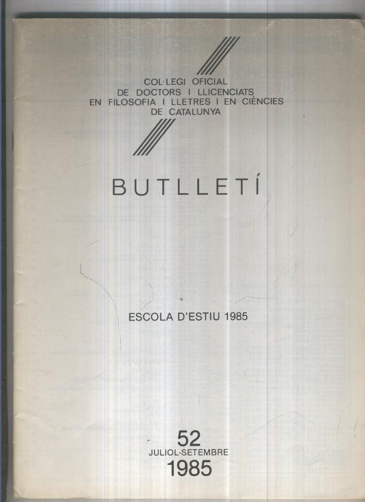 Butlleti numero 52, Col. Ofic. Doctors i Llicenciats Filosofia i Lletres Catalunya