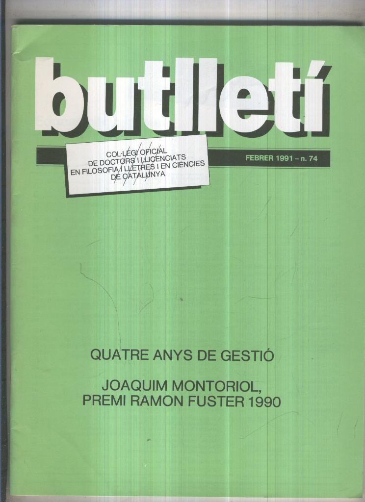Butlleti numero 74, Col. Ofic. Doctors i Llicenciats Filosofia i Lletres Catalunya