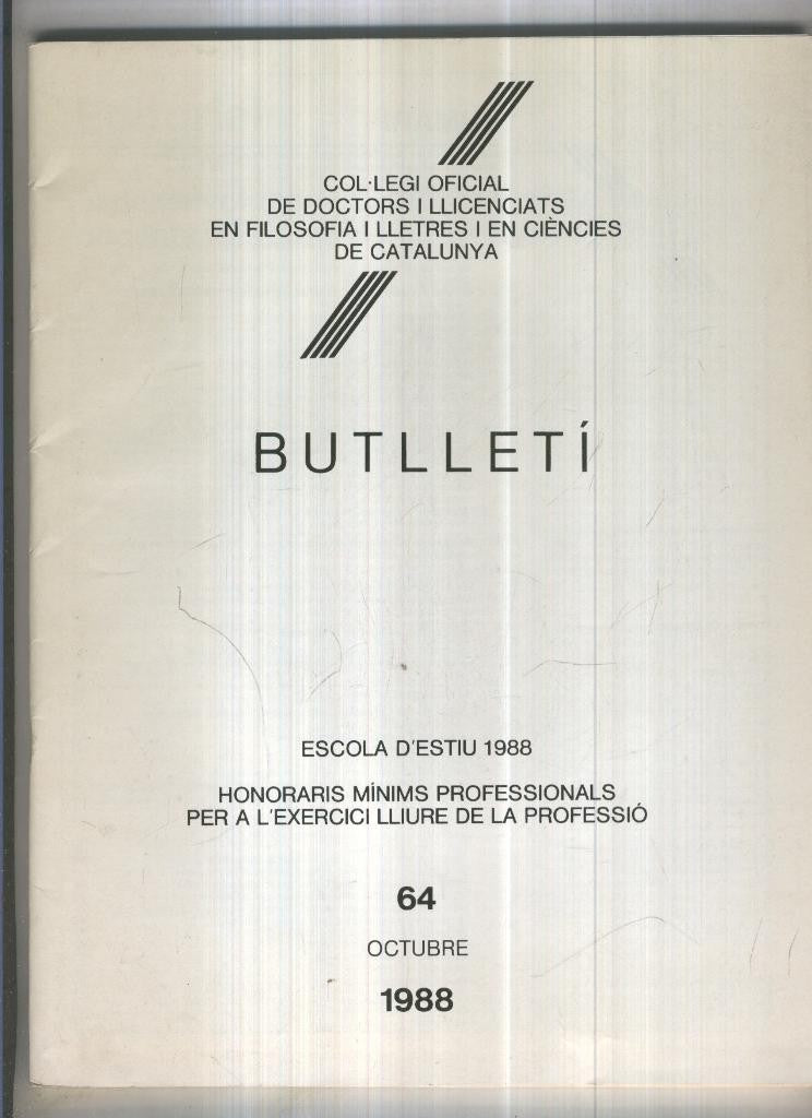 Butlleti numero 64, Col. Ofic. Doctors i Llicenciats Filosofia i Lletres Catalunya