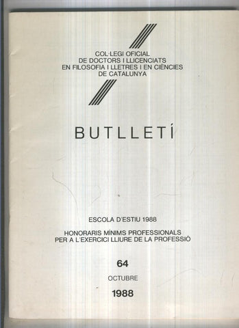 Butlleti numero 64, Col. Ofic. Doctors i Llicenciats Filosofia i Lletres Catalunya