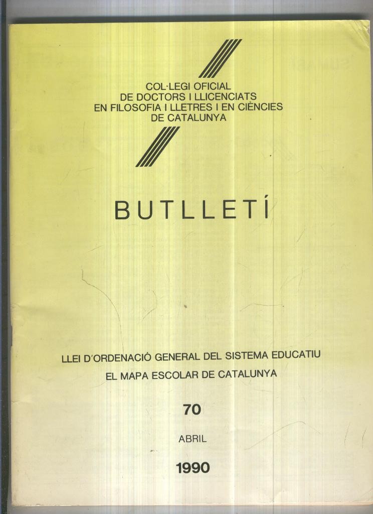 Butlleti numero 70, Col. Ofic. Doctors i Llicenciats Filosofia i Lletres Catalunya
