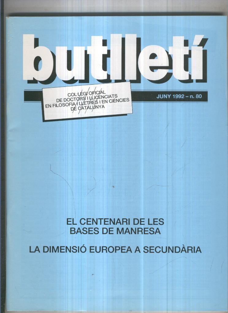 Butlleti numero 80, Col. Ofic. Doctors i Llicenciats Filosofia i Lletres Catalunya