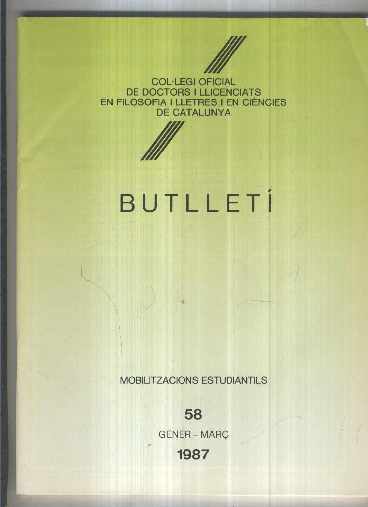 Butlleti numero 58, Col. Ofic. Doctors i Llicenciats Filosofia i Lletres Catalunya