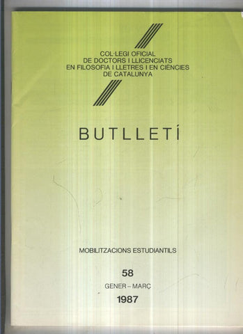 Butlleti numero 58, Col. Ofic. Doctors i Llicenciats Filosofia i Lletres Catalunya