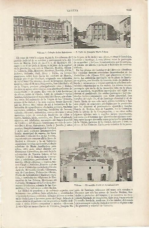 LAMINA DE ESPASA 292: Vistas de Villena
