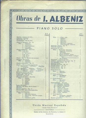 Obras de I,Albeniz: Recuerdos de viaje numero 6: rumores de la caleta