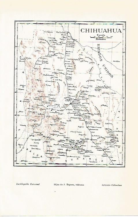 LAMINA ESPASA 1952: Mapa de Chihuahua Mexico