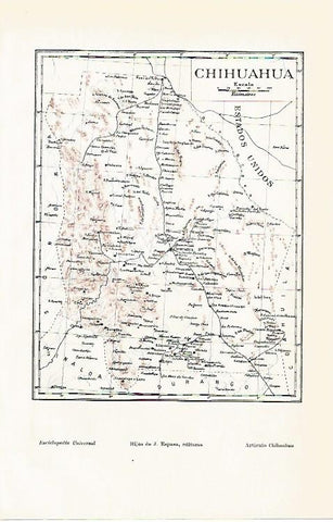 LAMINA ESPASA 1952: Mapa de Chihuahua Mexico