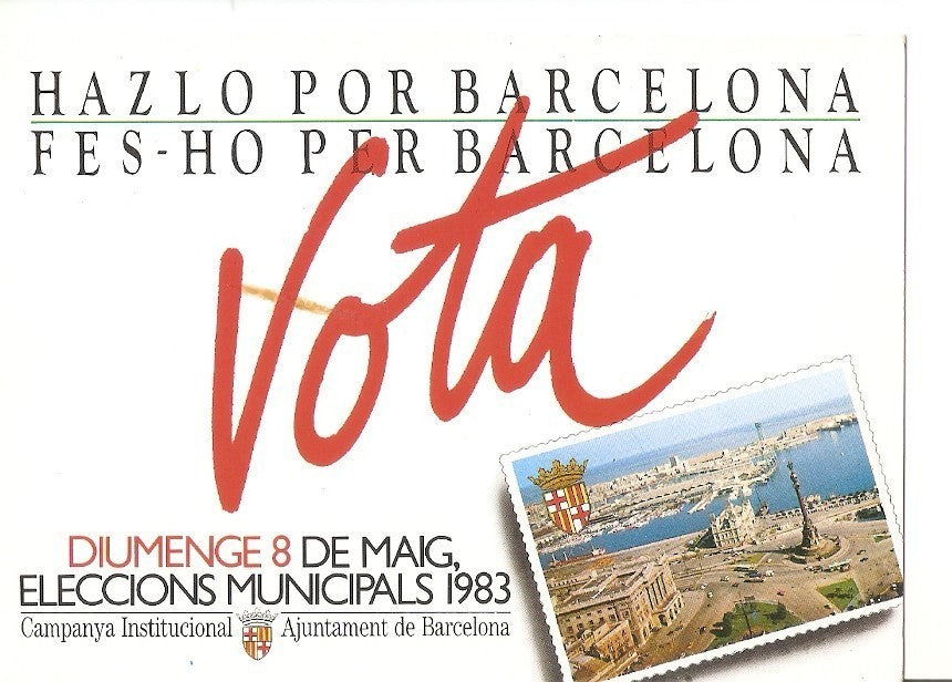 Postal 040420 : Vota elecciones Municipales 1983. Campamya Institucional Ajuntament de Barcelona