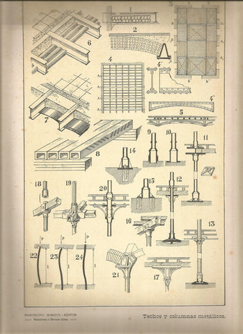Lamina 102: Tratado de arquitectura de Sugrañes - Techos y columnas metalicos
