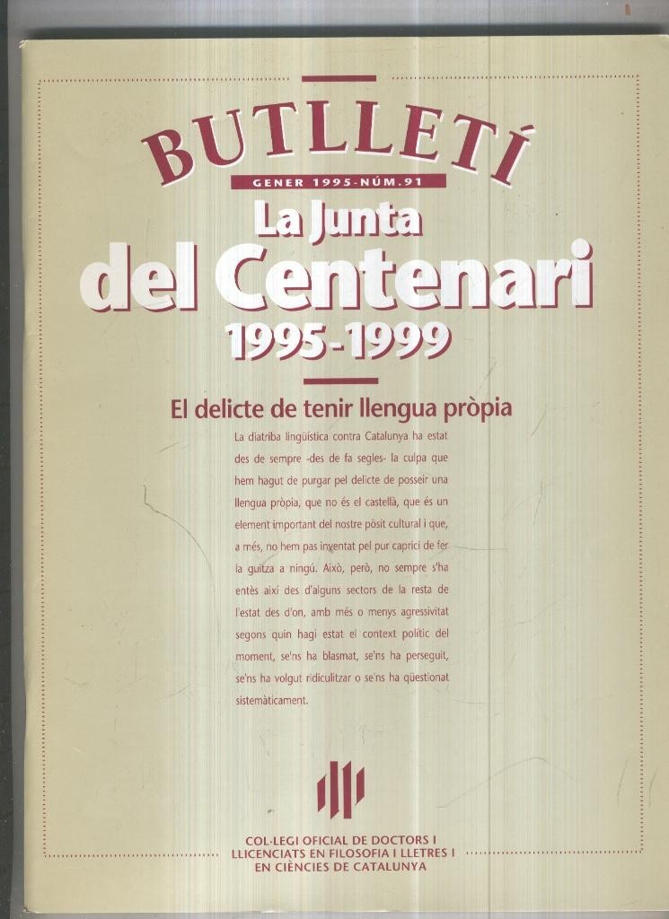 Butlleti numero 91, Col. Ofic. Doctors i Llicenciats Filosofia i Lletres Catalunya