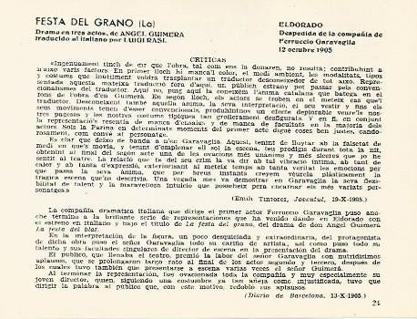LAMINA 2484: Criticas de La Festa del Grano. El Dorado 12 octubre 1905