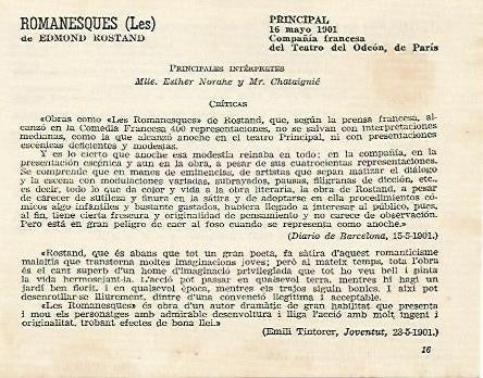 LAMINA 2507: Reparto y criticas de Les Romanesques. Principal 16 mayo 1901