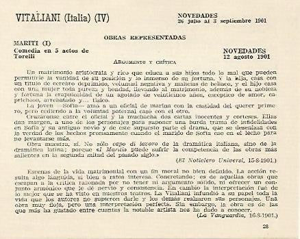 LAMINA 2519: Obras representadas por Italia Vitaliani en el Teatro Novedades. 1901. II