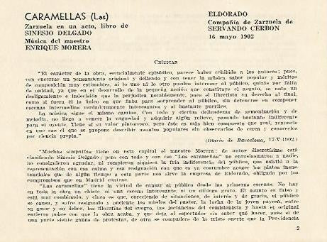LAMINA 2526: Criticas Las Caramellas. El Dorado 16 mayo 1902
