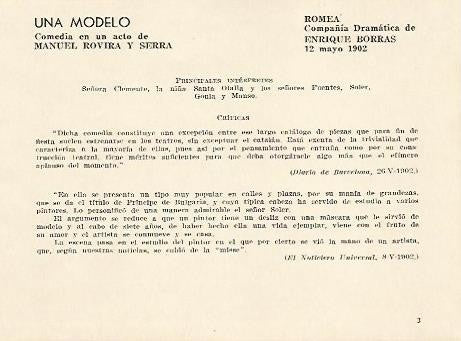 LAMINA 2527: Reparto y criticas de Una Modelo. Romea 12 mayo 1902