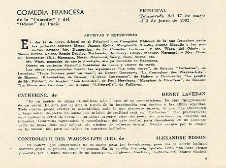 LAMINA 2528: Comedia Francesa: artistas y repertorio. Principal temporada mayo-junio 1902