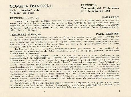 LAMINA 2529: Obras de la Comedia Francesa. Principal temporada mayo-junio 1902