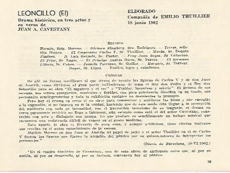 LAMINA 2540: Reparto y criticas de El Leoncillo. El Dorado 18 junio 1902