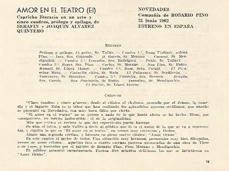 LAMINA 2542: Reparto y criticas de El Amor en el Teatro. Novedades 25 junio 1902. Esstreno en España