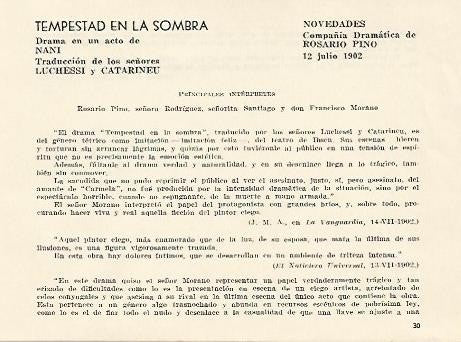 LAMINA 2554: Reparto y criticas de Tempestad en la Sombra. Novedades 12 julio 1902