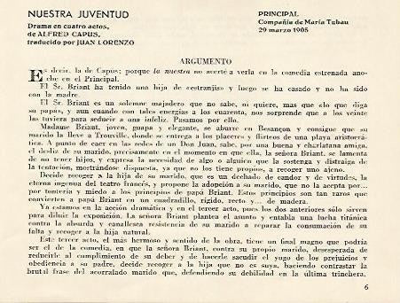 LAMINA 2563: Argumento de Nuestra Juventud. Principla 29 marzo 1905