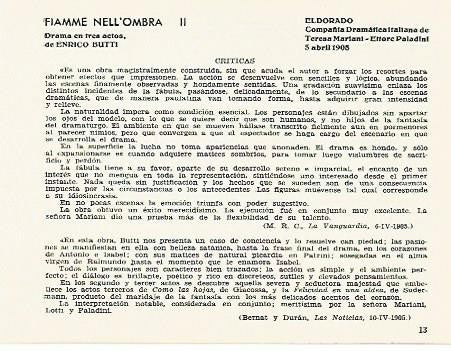 LAMINA 2570: Criticas de Fiamme nellombra. El Dorado 5 abril 1905
