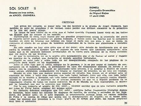 LAMINA 2577: Criticas de Sol Solet. Romea 17 abril 1905
